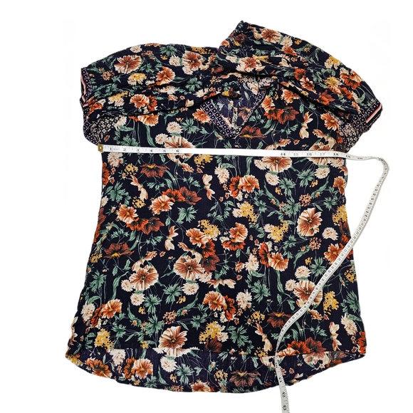 Jodifl Boho Oversized Bubble Sleeved Blue Floral Blouse Top Size S V-Neck Long - Picture 12 of 16